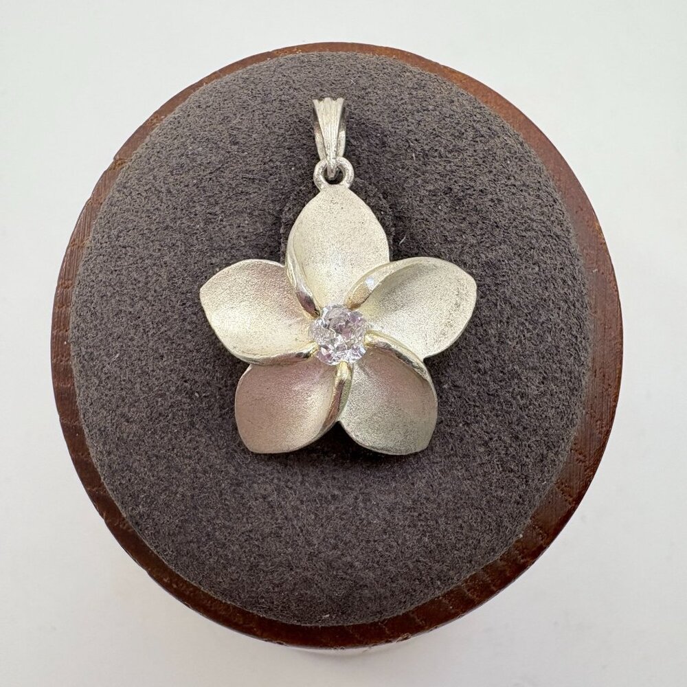 Cubic Zirconia Flower Design Pendant VTG Sterling Silver 925 Size 1" Length